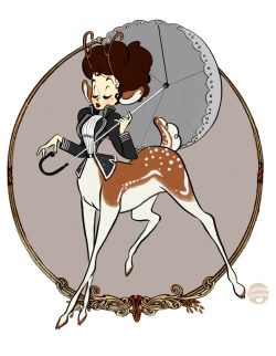 savannahalexandraart:  A commission set for Erika and Nadine  (wolfrott.deviantart.com and    inklopbunny.deviantart.com)  Cute Victorian deer-people-centaur-things!  (do these types of centaurs have a name???) 