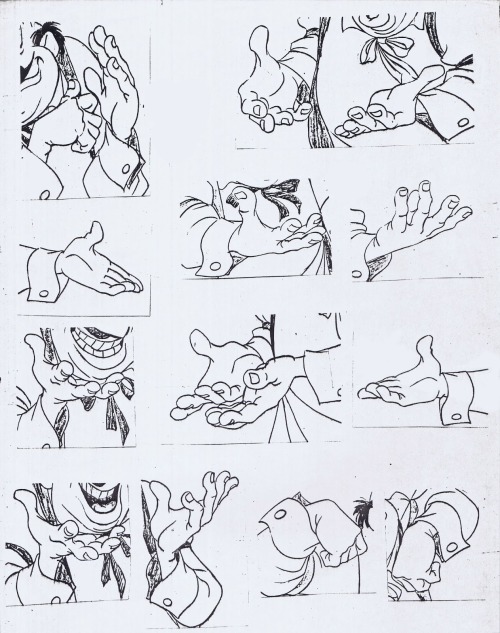 giancarlovolpe:americanninjax:anatoref:Cartoon Hands Reference Top Image Row 2, by  Milt Kahl 