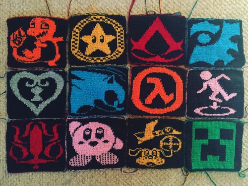 A peek into the 2016 geekalong blanket&rsquo;s progress! 12 squares down, one in progress. The minim