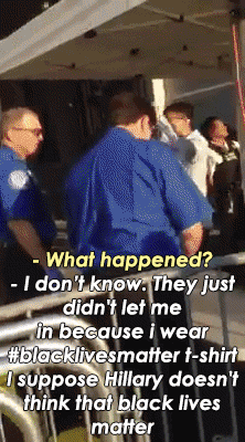 blackmattersus:Man refused entry into a Hillary Clinton rally in Philly for wearing a #BlackLivesMat