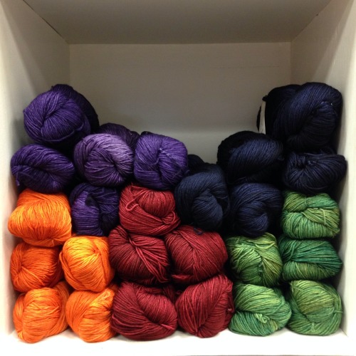 dentonsinventions: I love working at a yarn shop. We just got our shipment of malabrigo sock yarn in