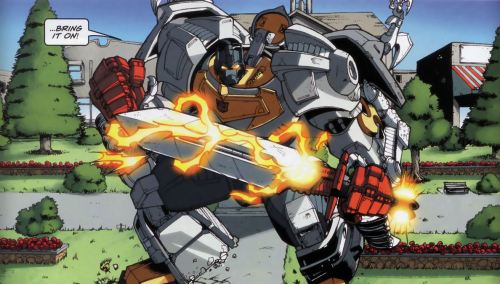 animemed:  Grimlock’s speech impediment is caused by varying conditions, depending on continuity. The difference between Grimlock’s speech in the UK and US Marvel comics’ writing styles was explained in the UK booklet “Transformers: The Facts"