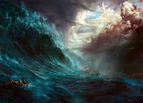 pansatyriam: Poseidon and Hephaestus battle.
