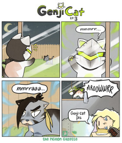 thepigeongazette: Part 2 of GenjiCat mini-series!  Genji/Mercy and all Overwatch characters are property of Blizzard Entertainment, this is purely fanart!  