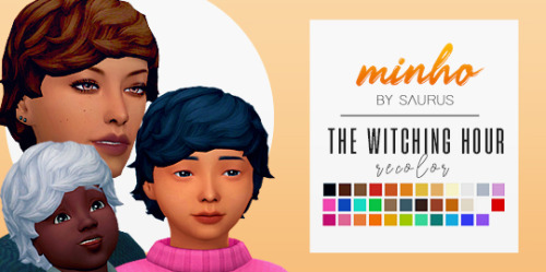 all saurus winterfest collection 2019′s hairs recolored in twh colors!leia, leia v2, jin, minh