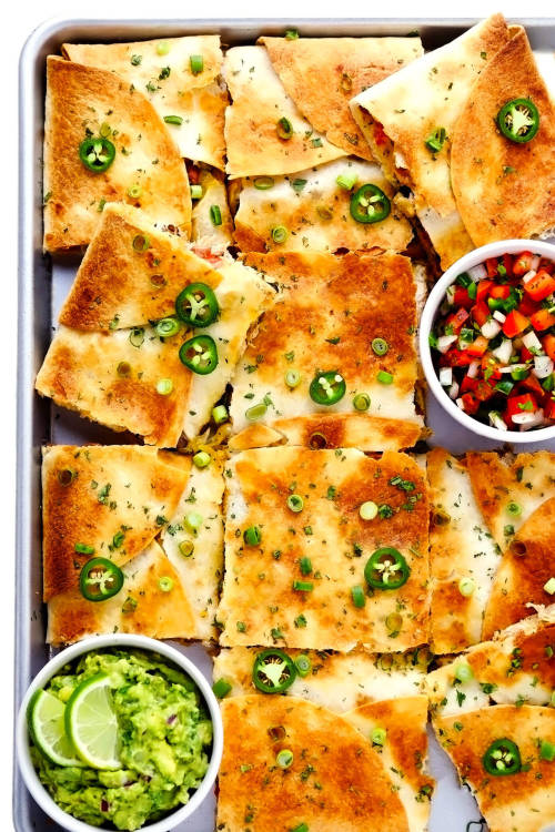 yummyinmytumbly:CHICKEN SHEET PAN QUESADILLAS