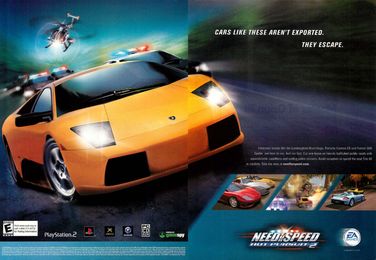 ‘Need for Speed: Hot Pursuit 2′[PC / PS2 / XBOX / GCN] [USA] [MAGAZINE, SPREAD] [2002]
• Computer Gaming World, November 2002 (#220)
• via CGW Museum