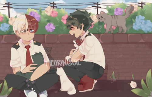 [ ko-fi | commissions | twitter ]the cats like todoroki but not as much as midoriya doesprocess gif 