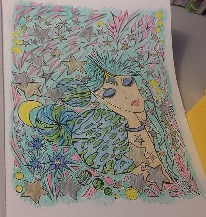 My latest piece in my #Fancifulfaces coloring book, which I finished this afternoon after working on