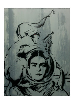 nottoosurejazz:  FRIDA FUTURA Frida Kahlo Portrait Original Artwork by MrMahaffey on We Heart It - http://weheartit.com/entry/57934462/via/JazzVal_ Hearted from: https://www.etsy.com/listing/103222200/frida-futura-frida-kahlo-portrait?ref=shop_home_active