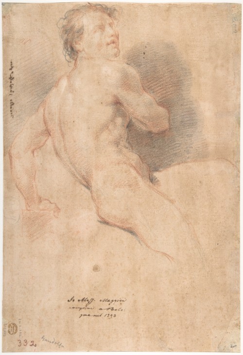 Seated Male NudeUbaldo Gandolfi (Italian; 1728–1781)18th centuryRed and black chalk, highlighted wit