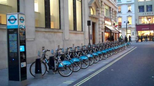Bicycling Today in LondonStarting at £1 an hour, you can rent a bike at one of 400 docking stations.