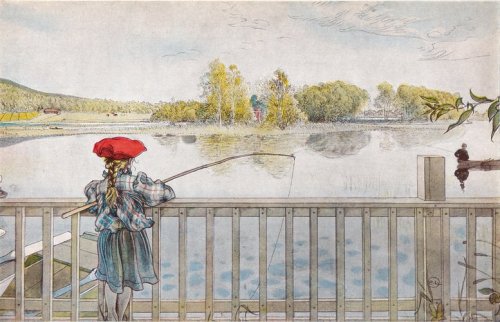 Lisbeth fishing, 1898, Carl LarssonMedium: watercolor,paper