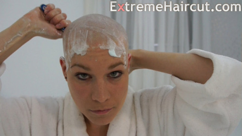 Self head shaving ritual This curly blonde beauty is following my site and dreaming about her self h