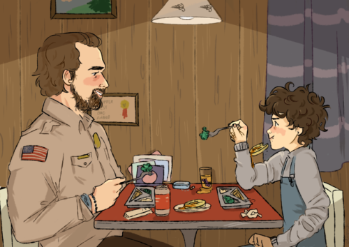 clionadraws:they!!! i love hopper and eleven my guys hes a great dad whos trying his best im emo