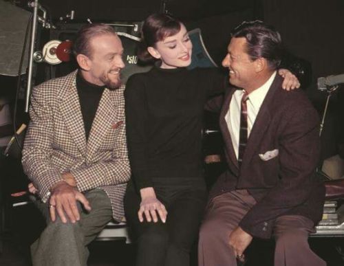 cinemarhplus:Fred Astaire, Audrey Hepburn and Roger Edens on the set of Funny Face, 1956