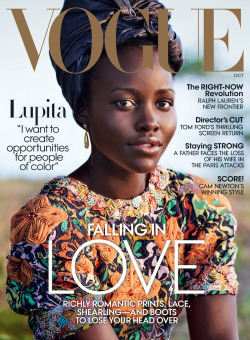 vogue:  Lupita Nyong'o stars on the cover of our October issue! Read the full cover story. Photographed by Mario Testino, styled by Tonne Goodman.