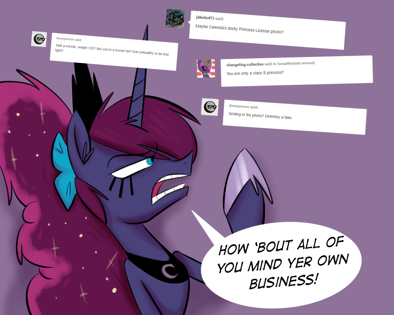 lunaafterdark-revived: Luna: “I was just showin’ that I am legit! You people