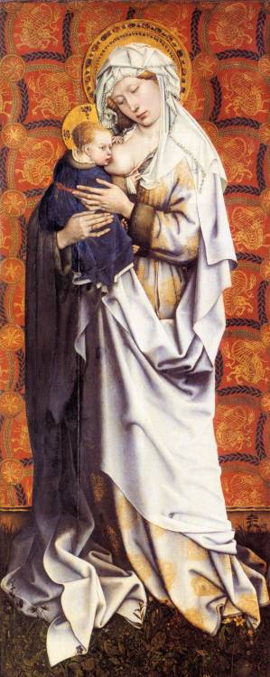 Robert Campin, The Virgin and Child, c. 1410One of three panels in a triptych, this painting depicts