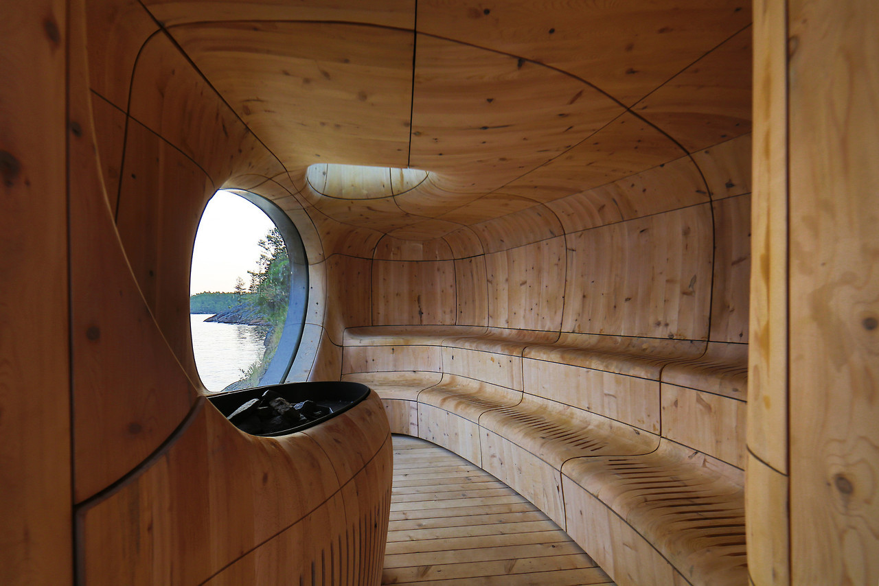 fizzgig74: sixpenceee: Behind the burnt-timber exterior of this sauna by Canadian