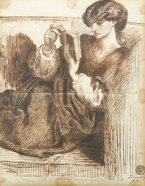 Portrait of Jane Morris (1873). Dante Gabriel Rossetti (British, 1828-1882). Pen and brown ink.