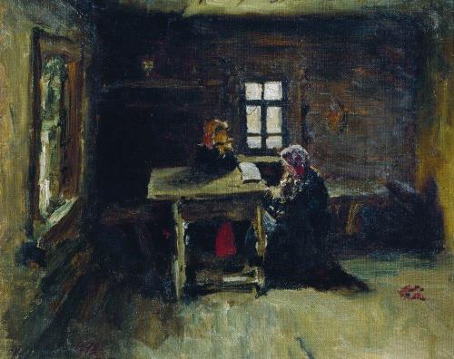 In the hut, 1878, Ilya RepinMedium: oil,canvas