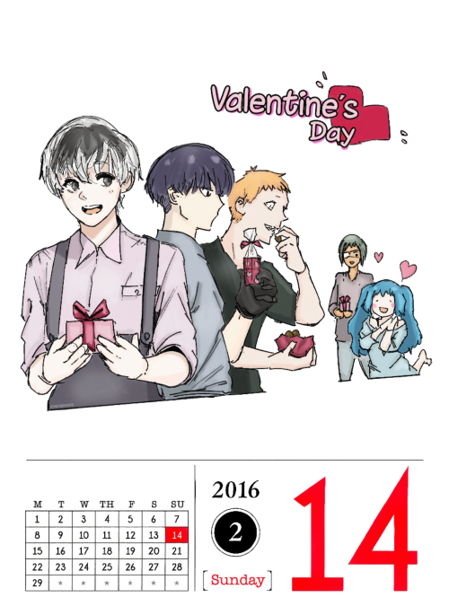 tgcalendar2016:February 14, 2016Happy Valentine’s Day! Everyone receives a small gift from Saiko. ♥