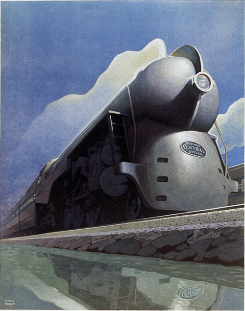 Leslie Darell Ragan, illustration of Henry Dreyfuss' Twentieth Century Limited Hudson model, 1938. S