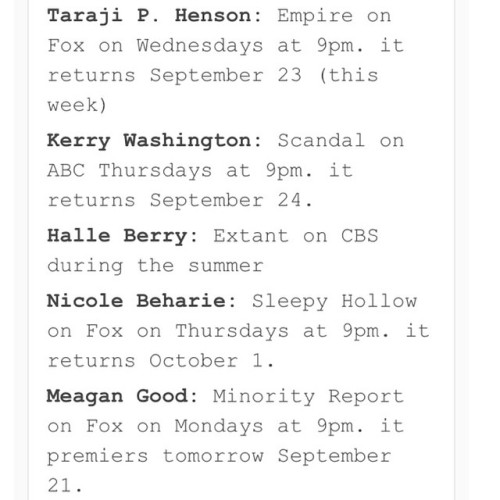 Tuning in #taraji #kerry #halle #nicole #meagan #2frochicks #empire #scandal #extant #sleepyhollow 