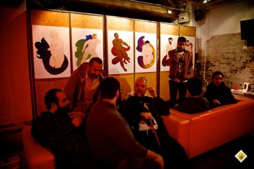 giopota:  Feed the Bears - the “bear” disco night in Bologna - team asked me if I wanted to do and exhibition with some drawings of mine. So I just drew a bunch of naked young cubbish/chubby gay bear floating around as I like them. 