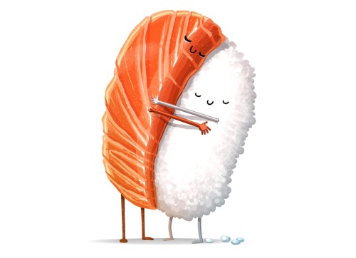 threadless:“Sushi Hug“ by andremuller and tihmoller Oh food, we love you so much.