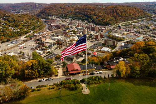 Flag above JohnstownA 30-by-60-foot flag flies above the Inclined Plane in Johnstown, Pennsylvania.