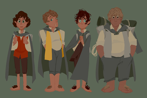 So I’m back in LOTR hell and while listening to the fellowship I doodled the hobbits because they at