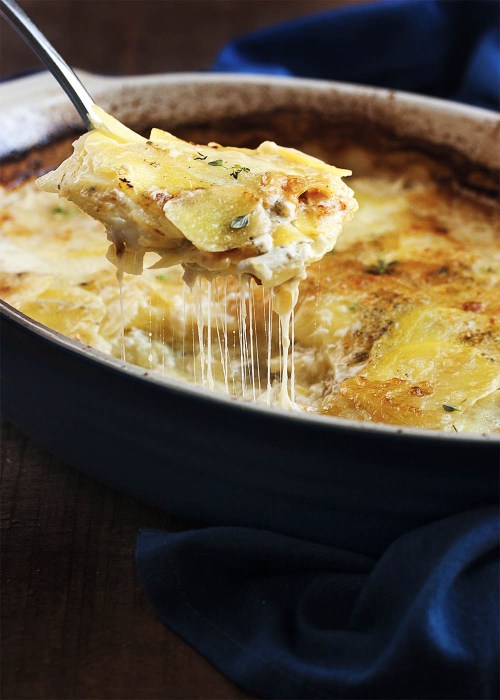 forloveof-food:classic potato gratin with gruyere cheesefrom: just a little bit of bacon