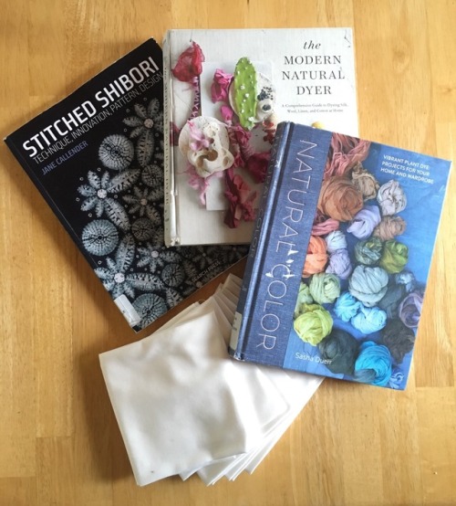 Shibori stitching: At the cottage last month, I also brought “prepared for dye” fab