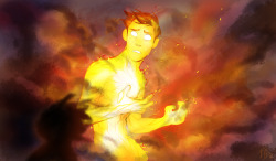 bonkalore: I sort of had context to the story for these but then didn’t want to get into backgrounds and stuff bc it was so vague. Mostly went on some feeling and then playing around with colors I guess. Have some eldritch, fire being Tadashi. And he