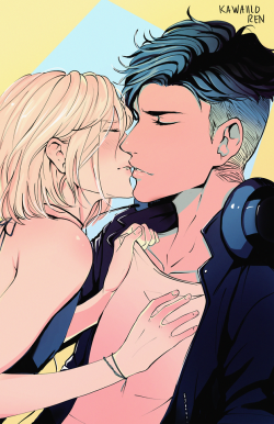 kawaiilo-ren:i’ve been in a bit of a slump lately but i wanted to draw for my birthday, so I’ve returned to my original ride or die loves, otayuri, featuring a drunkenly chosen color palette ✨sorry for ur eyes