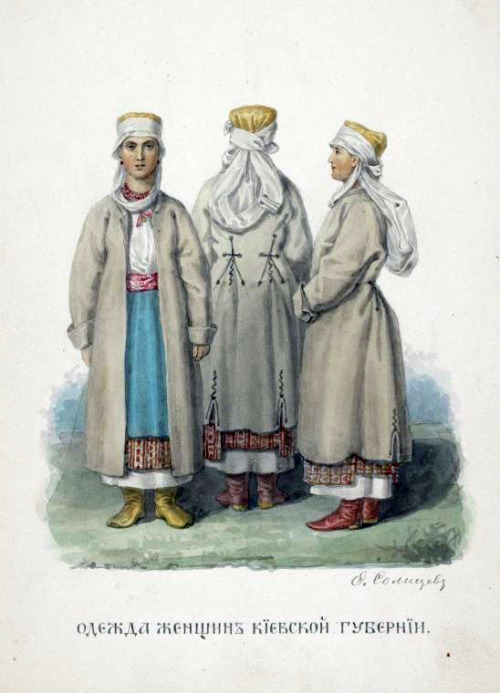 Traditonal Russian costume from the &ldquo;Solnetsev Book” by F.G. Solntsev. Published in 1869 