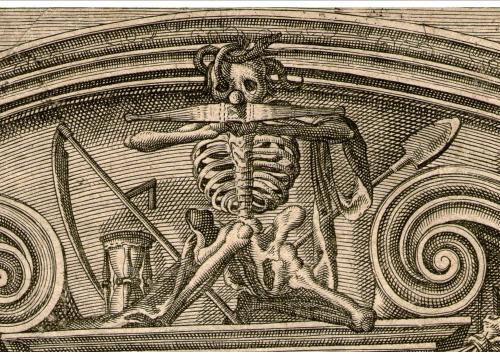 superb copper engraved title page from a late 16th century anatomy book c1599