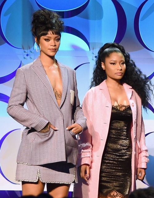 robyncandids:March 30: Rihanna and Nicki Minaj at the Tidal Press Conference