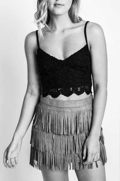 cool-swimmingcollectorperson:   Smock Neck Long Sleeve PU Patchwork Gauze Cropped