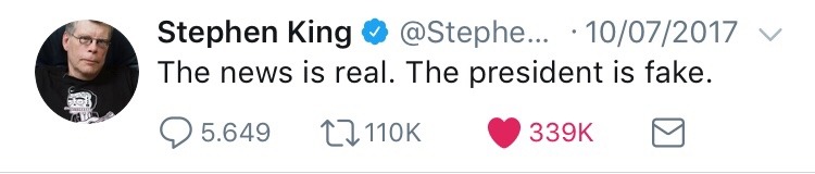 maplecas: sometimes i scroll through stephen king’s twitter and i’m never disappointed