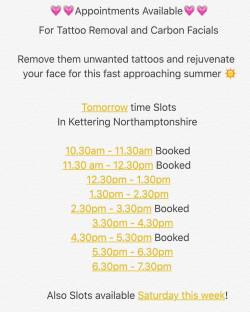 Slots available tomorrow and Saturday for laser facials and tattoo removal get booking now! Based at Hell on Earth Tattoo Studio Kettering! #skinrejuvenation #tattoo #tattooremoval #tatts #carbonlaser by charleyatwell