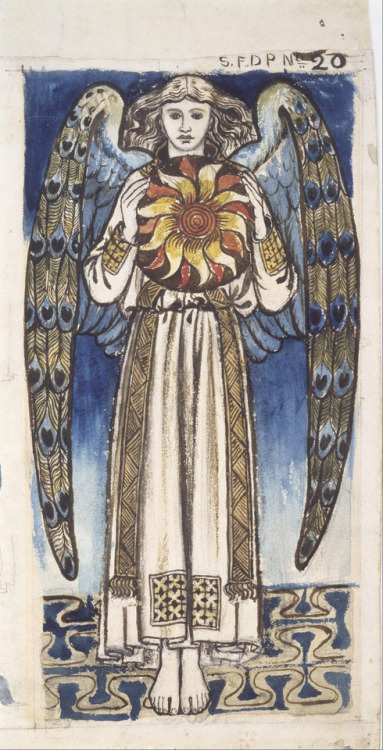 lionofchaeronea:Day: Angel Holding a Sun, William Morris, between 1860 and 1866