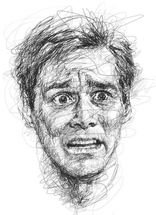 escapekit:  Jim Carrey PortraitsArtist Vince Low pays homage to Jim Carrey’s masterful acting abilities with a series of nine black and white portraits. Captured in energetic scribble-style, they’re a faithful representations of some of Carrey’s