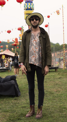 barbourpeople:  Henry Johnson received his Northumbria Jacket as a gift at Christmas, and is proving this classic Barbour is an all-season jacket with his trendy festival outfit.   