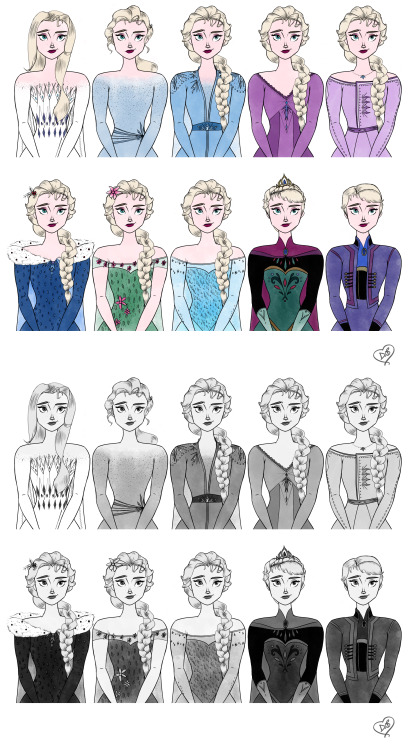 Elsa’s outfits throughout the Frozen franchise ✨❄️