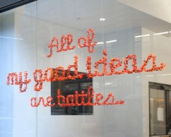 sixpenceee:  For Stefan Sagmeister’s “Things I Have Learned in My Life” project designer Adam Katz spray painted 1,500 plas­tic army men and adhered them to a glass window to spell “All of my good ideas are battles” — a useful phrase to define