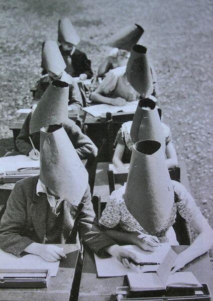 artemuscain-gamingandbs:  sixpenceee:  Anti-cheating hats  WEAR THE BOXES OF SHAME,