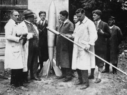 humanoidhistory:  May 7, 1931 — Space travel pioneer Hermann Oberth launches his first liquid-propellant rocket near Berlin, Germany. Born in 1894, as a boy Oberth was obsessed with the idea of traveling to space through reading the science fiction